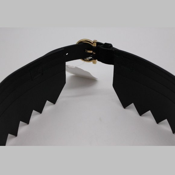 Salvatore Ferragamo BLACK/GREEN KID Leather Belt Size 80